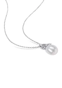 7.5-8 and 8.5-9 MM Cultured Freshwater Pearl and Diamond Accent Leverback Earrings and Pendant with Chain 2-Piece Set in Sterling Silver