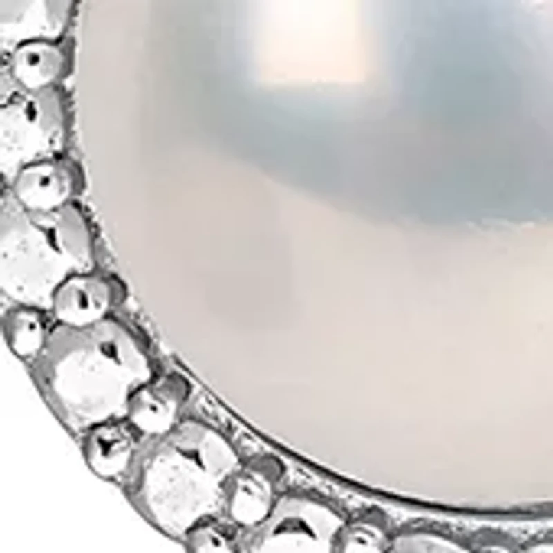 8-8.5mm Freshwater Cultured Pearl and Diamond Accent Halo Stud Earrings and Pendant with Chain in Sterling Silver
