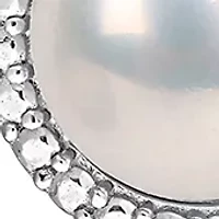 8-8.5mm Freshwater Cultured Pearl and Diamond Accent Halo Stud Earrings and Pendant with Chain in Sterling Silver