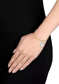 13-14mm Freshwater Cultured Pearl 3.5mm Paperclip Link Bracelet in 18k Yellow Gold Plated Sterling Silver