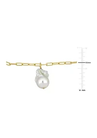 13-14mm Freshwater Cultured Pearl 3.5mm Paperclip Link Bracelet in 18k Yellow Gold Plated Sterling Silver