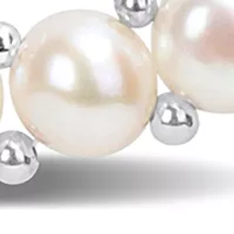 6-7mm & 7--8mm Cultured Freshwater Button Pearl Strand Necklace, Bracelet and Stud Earrings 3-Piece Set with Sterling Silver
