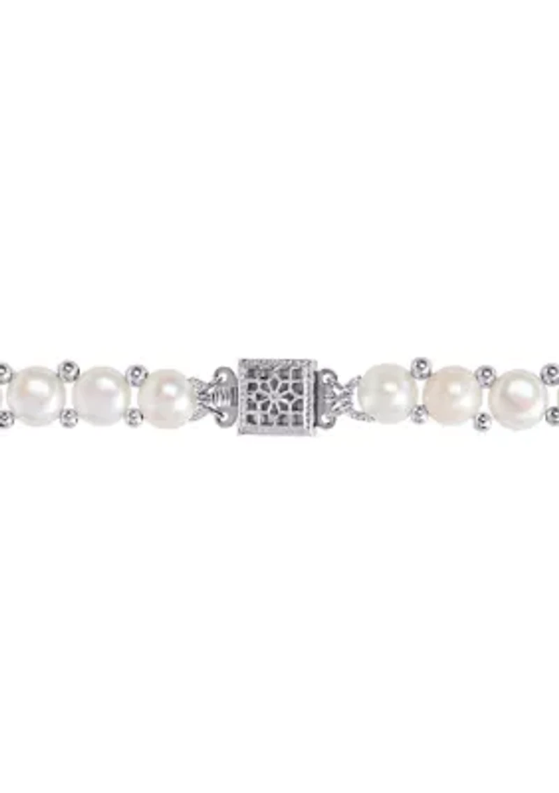6-7mm & 7--8mm Cultured Freshwater Button Pearl Strand Necklace, Bracelet and Stud Earrings 3-Piece Set with Sterling Silver