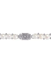 6-7mm & 7--8mm Cultured Freshwater Button Pearl Strand Necklace, Bracelet and Stud Earrings 3-Piece Set with Sterling Silver
