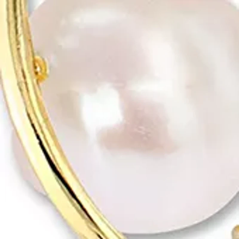 8-8.5mm Freshwater Pearl & 1/10 CT TGW Cubic Zirconia Bracelet in Yellow Plated Sterling Silver