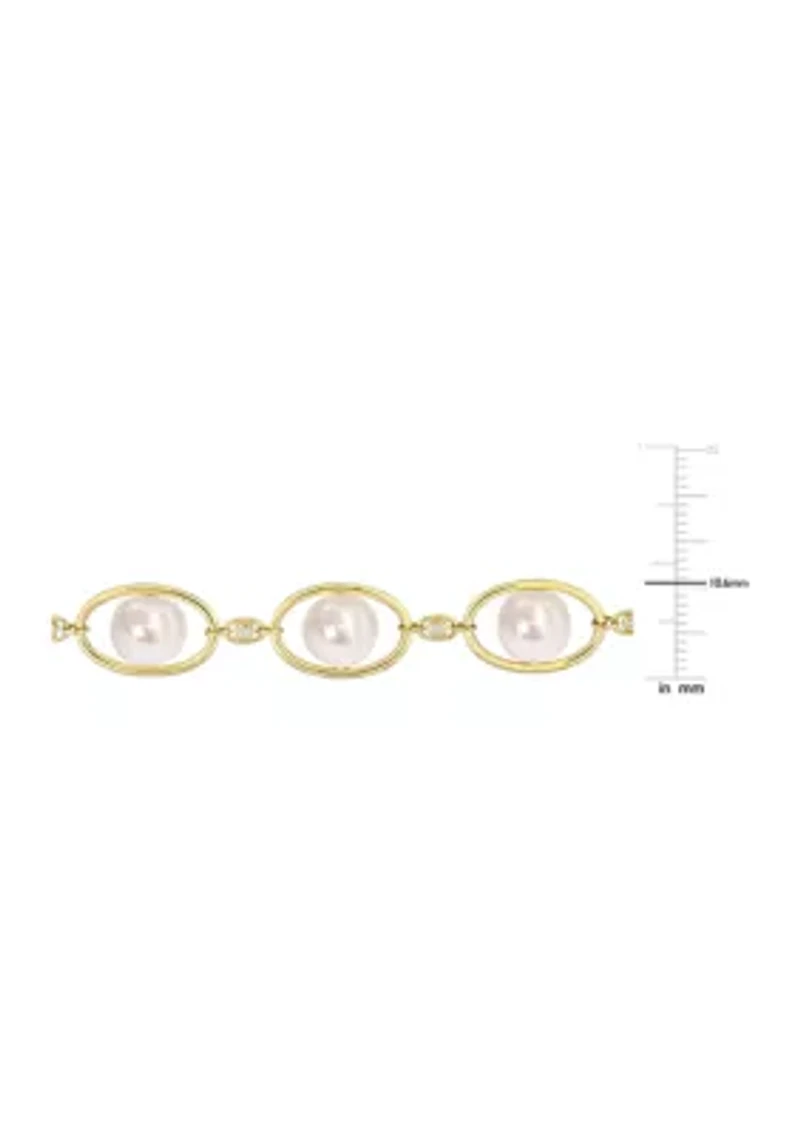 8-8.5mm Freshwater Pearl & 1/10 CT TGW Cubic Zirconia Bracelet in Yellow Plated Sterling Silver