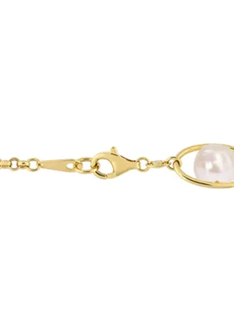 8-8.5mm Freshwater Pearl & 1/10 CT TGW Cubic Zirconia Bracelet in Yellow Plated Sterling Silver