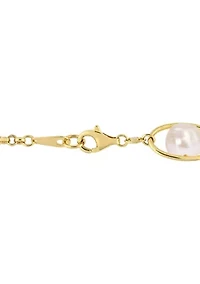 8-8.5mm Freshwater Pearl & 1/10 CT TGW Cubic Zirconia Bracelet in Yellow Plated Sterling Silver
