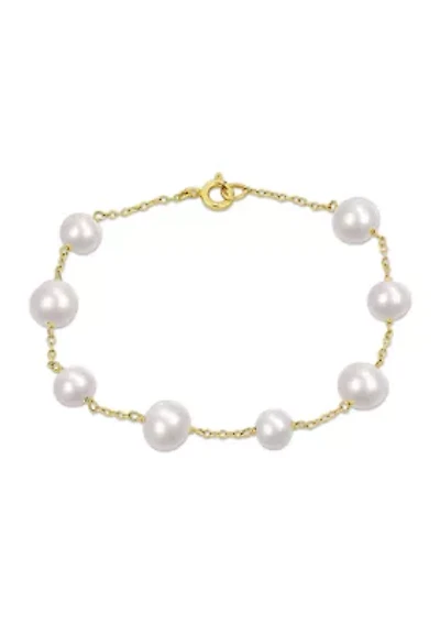6.5-8.5 MM Cultured Freshwater Pearl Station Bracelet in Yellow Plated Sterling Silver