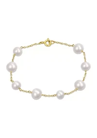 6.5-8.5 MM Cultured Freshwater Pearl Station Bracelet in Yellow Plated Sterling Silver