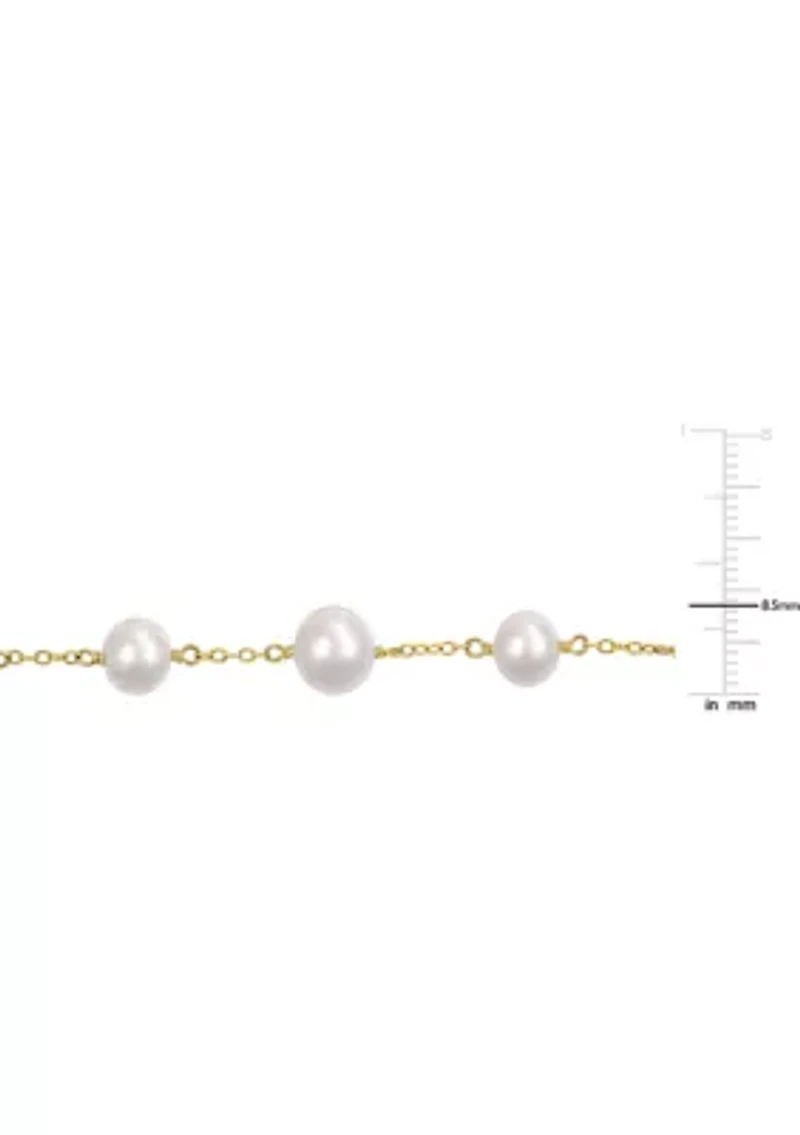 6.5-8.5 MM Cultured Freshwater Pearl Station Bracelet in Yellow Plated Sterling Silver