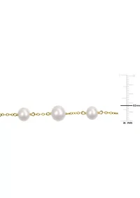6.5-8.5 MM Cultured Freshwater Pearl Station Bracelet in Yellow Plated Sterling Silver