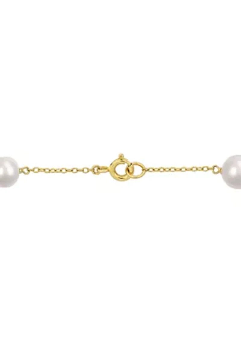 6.5-8.5 MM Cultured Freshwater Pearl Station Bracelet in Yellow Plated Sterling Silver
