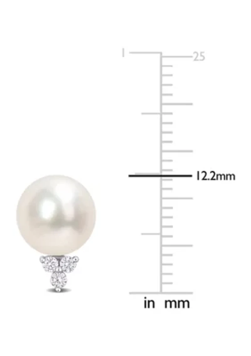 8-8.5mm Freshwater Cultured Pearl and 1/8 CT TW Diamond Pearl Stud Earrings in Sterling Silver