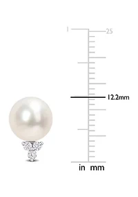 8-8.5mm Freshwater Cultured Pearl and 1/8 CT TW Diamond Pearl Stud Earrings in Sterling Silver
