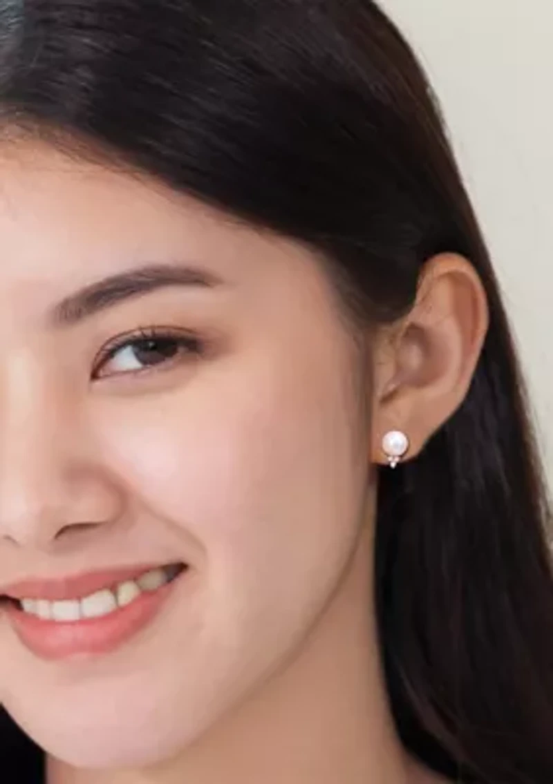 8-8.5mm Freshwater Cultured Pearl and 1/8 CT TW Diamond Pearl Stud Earrings in Sterling Silver