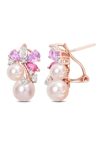 Pink Cultured Freshwater Pearl & 2 1/2 CT TGW Rose de France and Topaz Earrings in 18k Rose Plated Sterling Silver