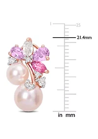 Pink Cultured Freshwater Pearl & 2 1/2 CT TGW Rose de France and Topaz Earrings in 18k Rose Plated Sterling Silver