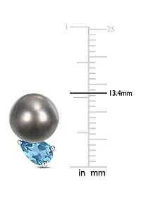 8-9mm Black Tahitian Cultured Pearl and 1 CT TGW Swiss Blue Topaz Stud Earrings in Sterling Silver