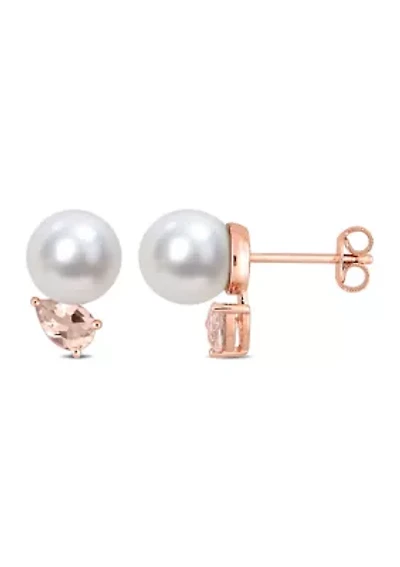 8-9mm South Sea Cultured Freshwater Pearl and 4/5 CT TGW Morganite Stud Earrings in Rose Plated Sterling Silver