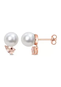 8-9mm South Sea Cultured Freshwater Pearl and 4/5 CT TGW Morganite Stud Earrings in Rose Plated Sterling Silver