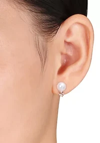 8-9mm South Sea Cultured Freshwater Pearl and 4/5 CT TGW Morganite Stud Earrings in Rose Plated Sterling Silver