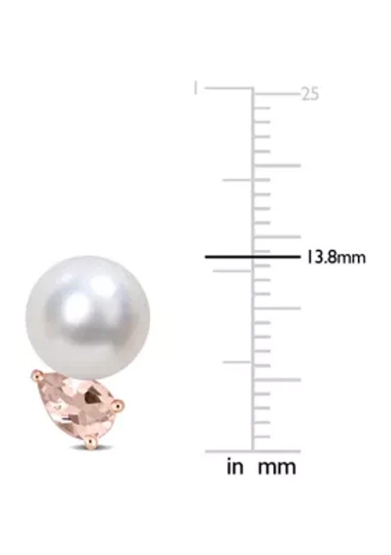 8-9mm South Sea Cultured Freshwater Pearl and 4/5 CT TGW Morganite Stud Earrings in Rose Plated Sterling Silver