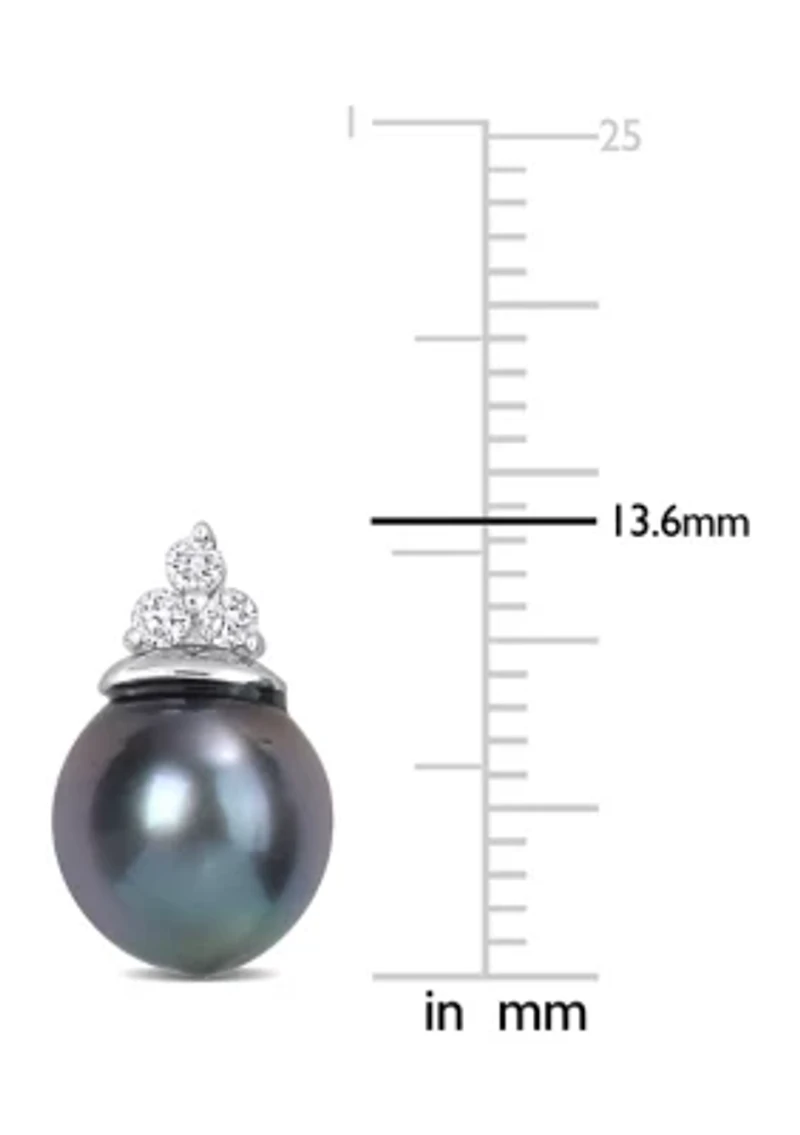 8-8.5mm Black Tahitian Cultured Pearl and 1/8 CT TW Diamond Stud Earrings in Sterling Silver