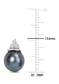 8-8.5mm Black Tahitian Cultured Pearl and 1/8 CT TW Diamond Stud Earrings in Sterling Silver