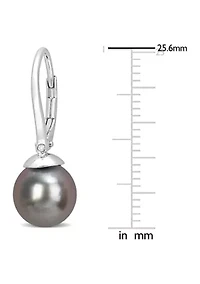 8-8.5mm Black Tahitian Cultured Freshwater Pearl & Diamond Accent Leverback Earrings in Sterling Silver