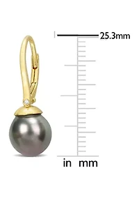 8-8.5mm Black Tahitian Cultured Freshwater Pearl & Diamond Accent Leverback Earrings in Yellow Plated Sterling Silver
