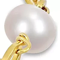 7-7.5mm Cultured Freshwater Pearl and Fancy Oval Link Bracelet in 18k Yellow Gold Plated Sterling Silver