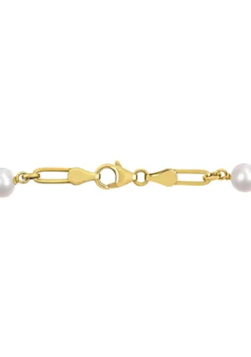7-7.5mm Cultured Freshwater Pearl and Fancy Oval Link Bracelet in 18k Yellow Gold Plated Sterling Silver