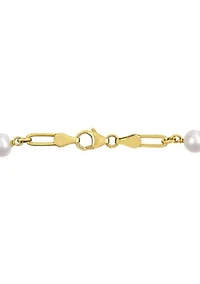 7-7.5mm Cultured Freshwater Pearl and Fancy Oval Link Bracelet in 18k Yellow Gold Plated Sterling Silver