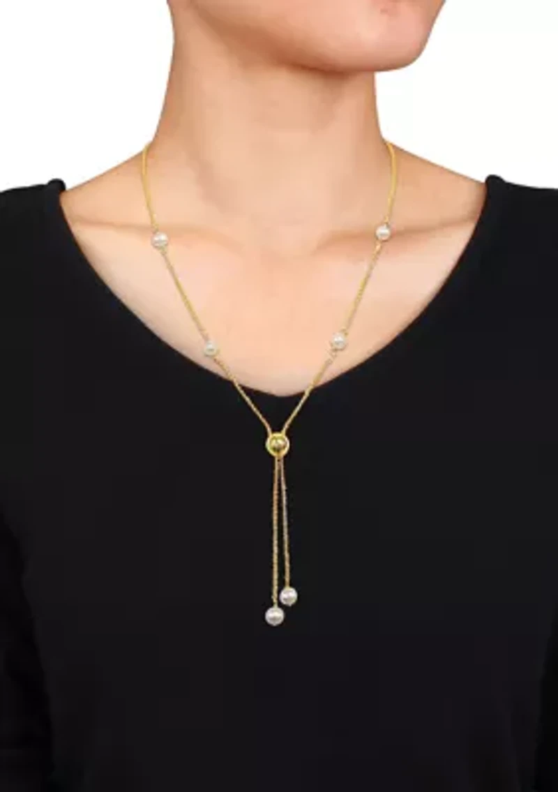 6-7mm Cultured Freshwater Pearl Tassel Necklace in 18k Yellow Gold Plated Sterling Silver