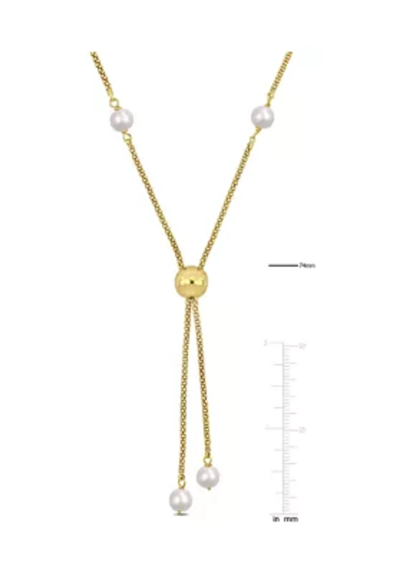6-7mm Cultured Freshwater Pearl Tassel Necklace in 18k Yellow Gold Plated Sterling Silver