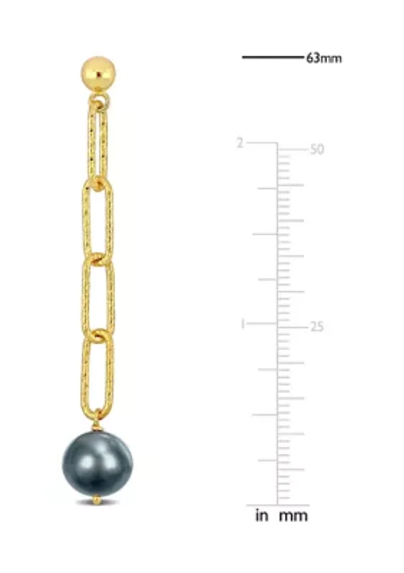 9-10mm Grey Cultured Freshwater Pearl Oval Link Earrings in 18k Yellow Gold Plated Sterling Silver