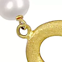6-7mm Cultured Freshwater Pearl and Oval Disc Station Chain Necklace in 18k Yellow Gold Plated Sterling Silver