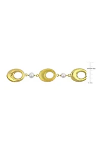 6-7mm Cultured Freshwater Pearl and Oval Disc Station Chain Necklace in 18k Yellow Gold Plated Sterling Silver
