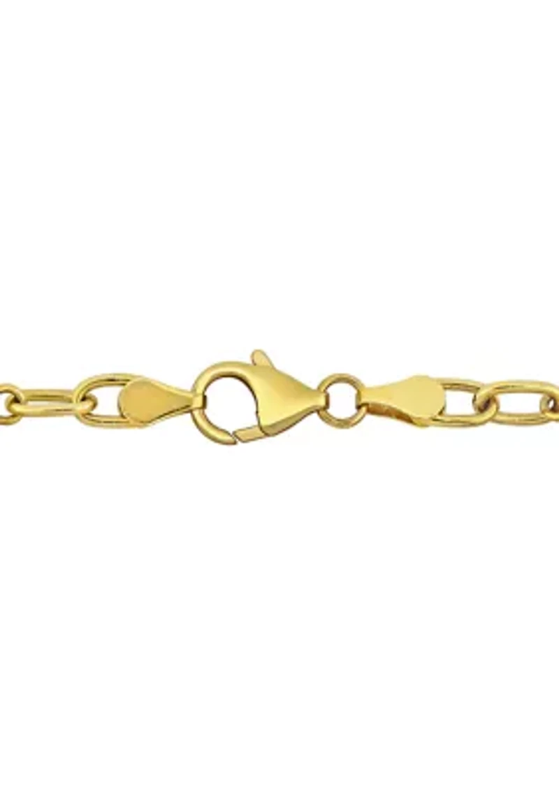 6-7mm Cultured Freshwater Pearl and Oval Disc Station Chain Necklace in 18k Yellow Gold Plated Sterling Silver