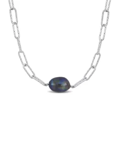 11-12mm Black Cultured Freshwater Baroque Pearl Paperclip Necklace in Sterling Silver