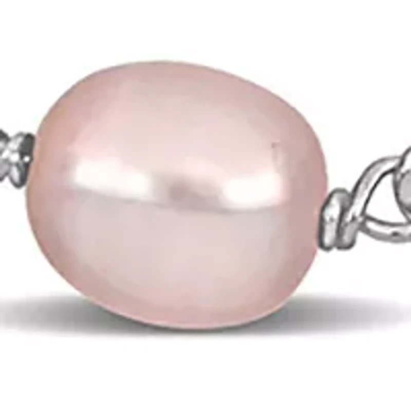 8-9mm Pink Cultured Freshwater Pearl Station Necklace in Sterling Silver