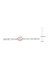 8-9mm Pink Cultured Freshwater Pearl Station Necklace in Sterling Silver