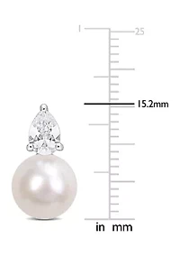 Lab Created 8.5-9mm White Freshwater Cultured Pearl and 1 1/3 CT TGW Created White Sapphire Stud Earrings in Sterling Silver