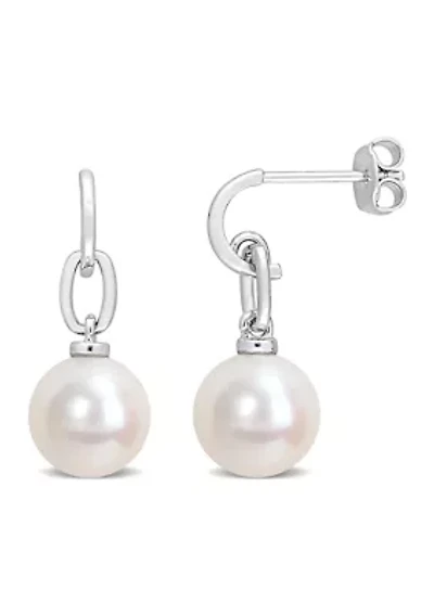 9-9.5mm Freshwater Cultured Pearl Drop Earrings in Sterling Silver