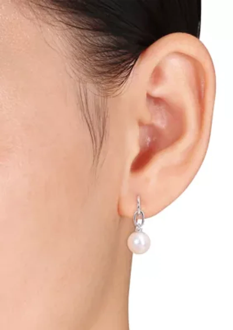 9-9.5mm Freshwater Cultured Pearl Drop Earrings in Sterling Silver