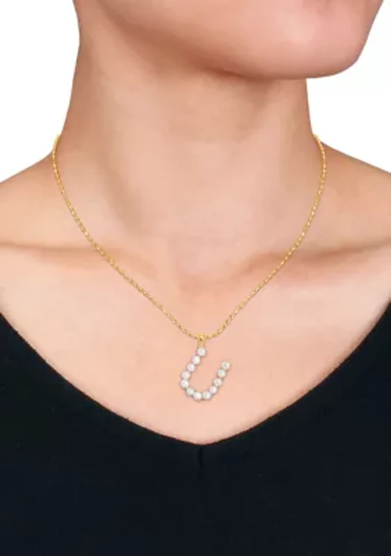 3.5-4mm Freshwater Cultured Pearl "H" Initial Pendant with Chain in Yellow Plated Sterling Silver