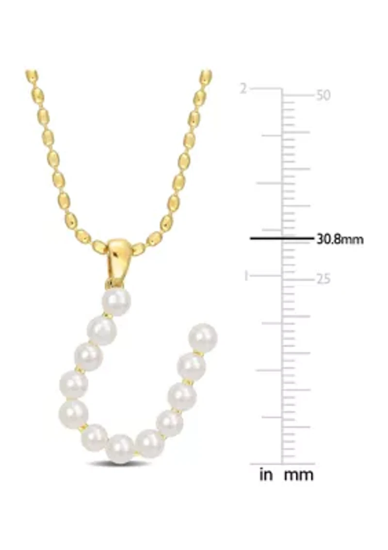 3.5-4mm Freshwater Cultured Pearl "H" Initial Pendant with Chain in Yellow Plated Sterling Silver