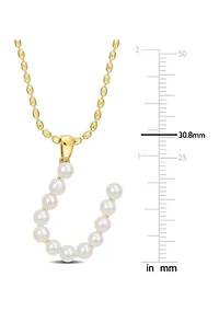 3.5-4mm Freshwater Cultured Pearl "H" Initial Pendant with Chain in Yellow Plated Sterling Silver