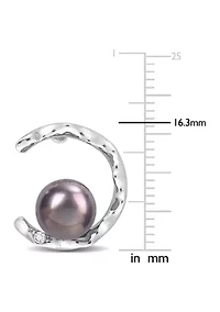 7.5-8mm Black Freshwater Cultured Pearl and White Topaz Open Wave Earrings in Sterling Silver